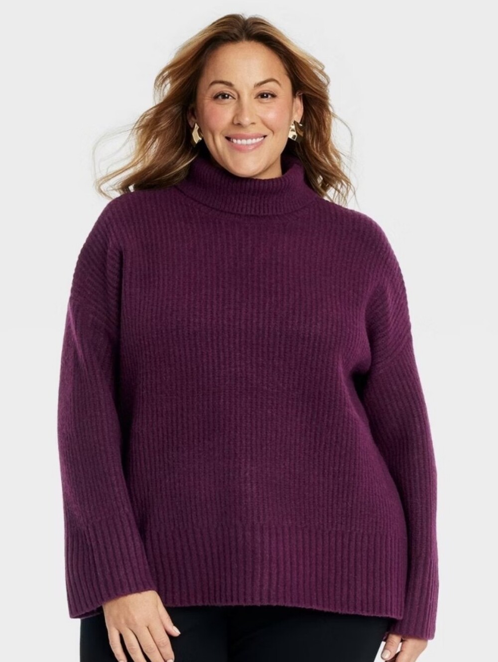 Women's Cozy Knit Turtleneck Pullover Sweater - Ava & Viv Purple 1X